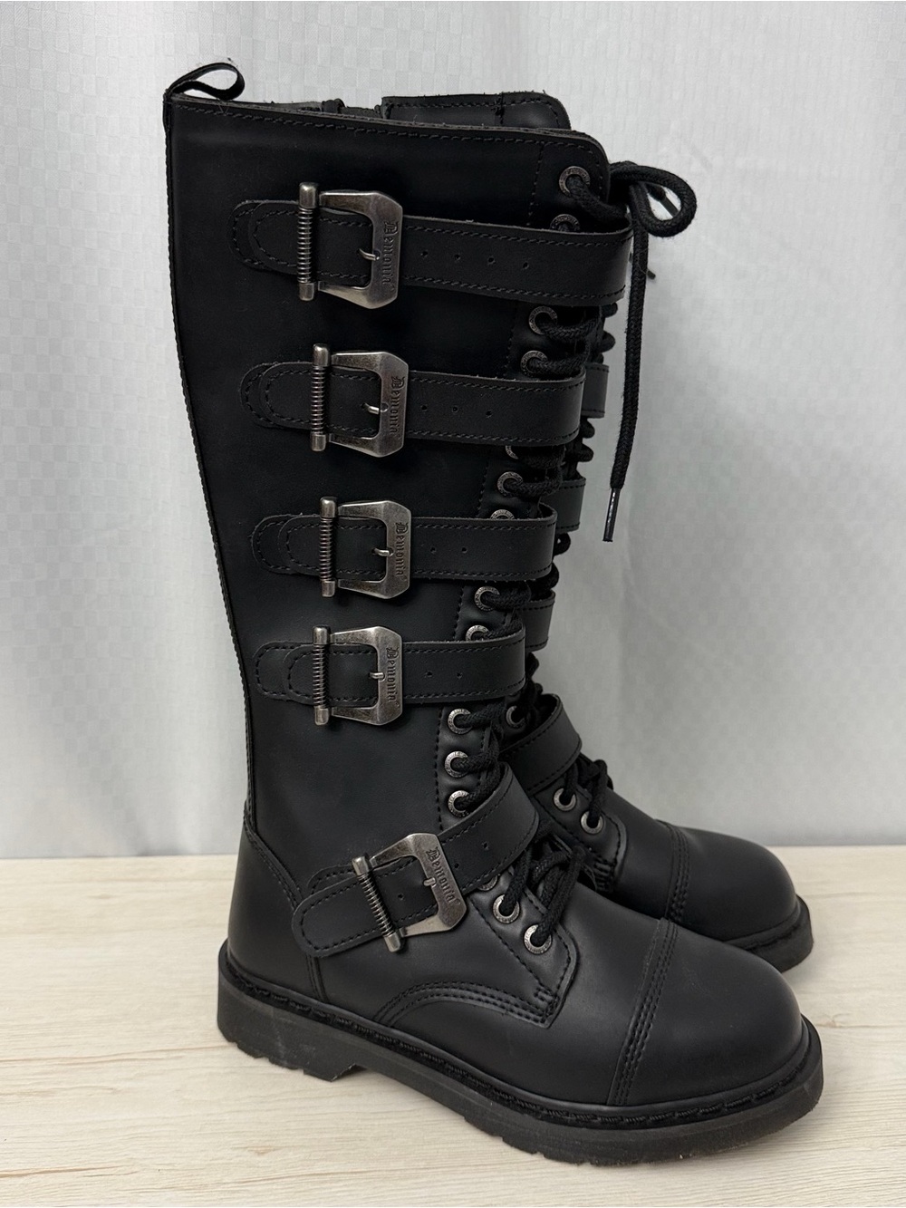 Demonia Bolt-425 Black Vegan Leather Combat Boots Womens Size 9 Punk Grunge